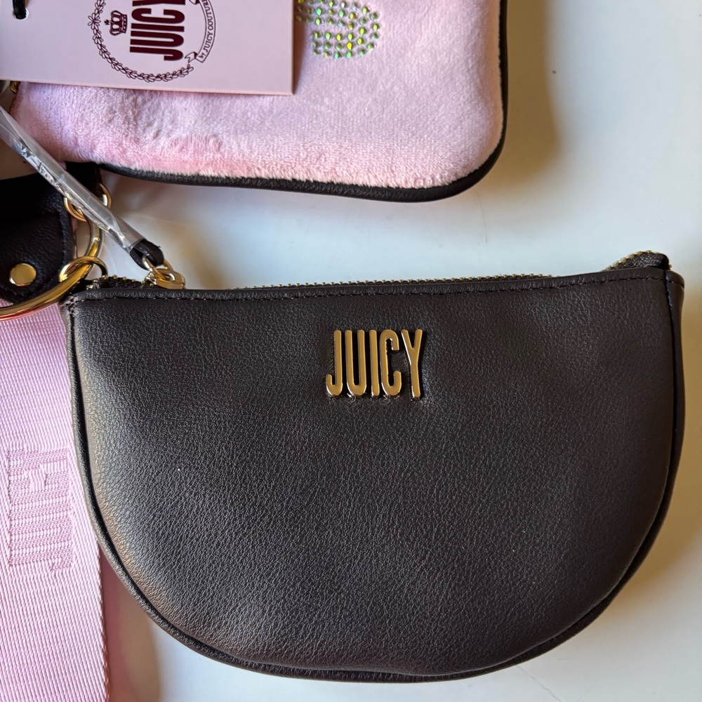 Juicy Couture Pink & Black Triple Pouch Keyring Set with Gold Accents - Picture 3 of 12